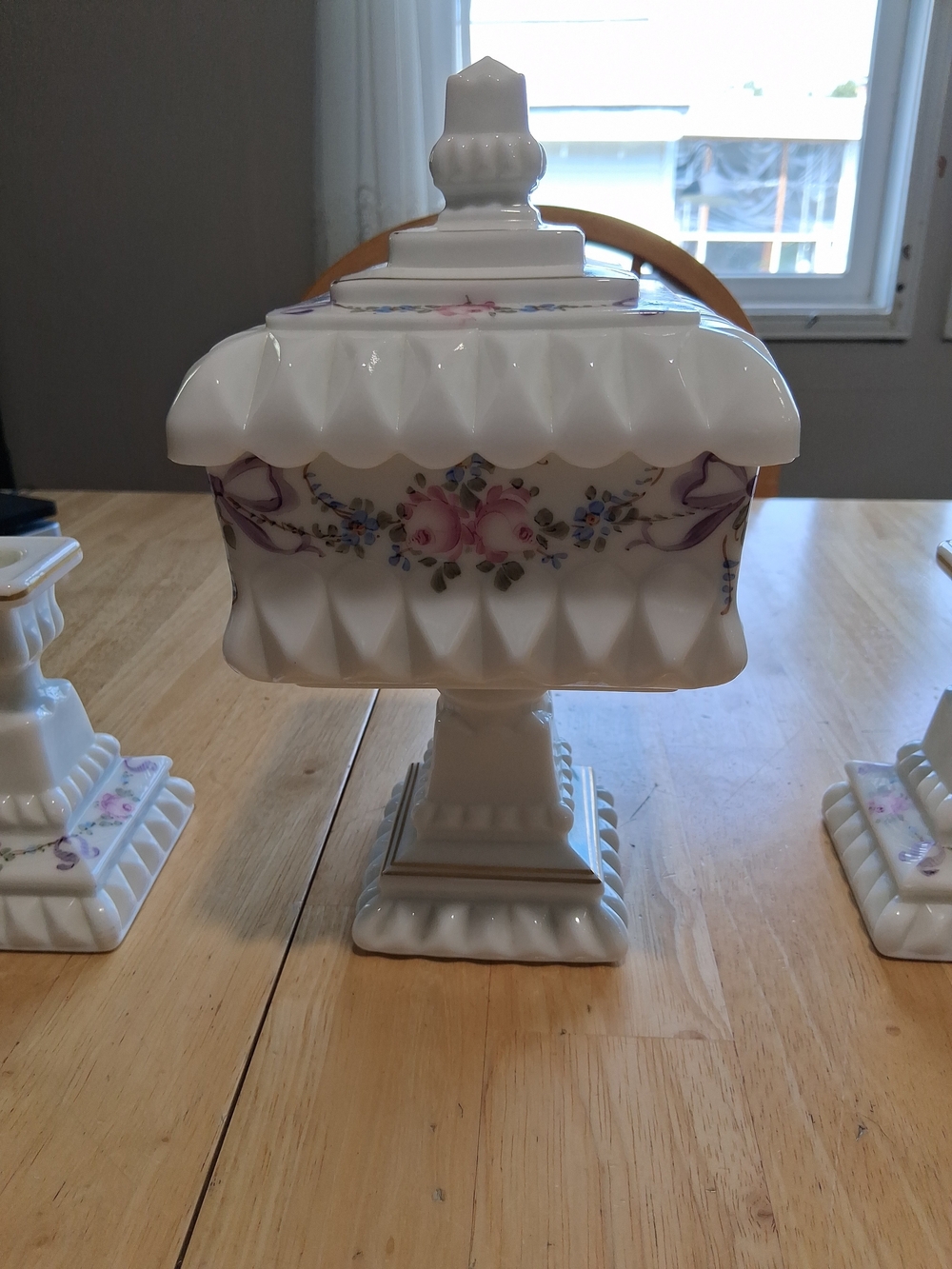 Westmoreland Milk Glass Bridal Bowl with Matching Candlesticks - White - Picture 2 of 11